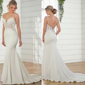 Essence of Australia D2457 white lace beaded sheer sleeveless wedding dress